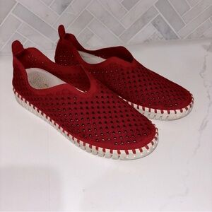 Ilse Jacobsen Womens 37 Tulip Red Nubuck Suede Flats Slip-On Sneakers Shoes